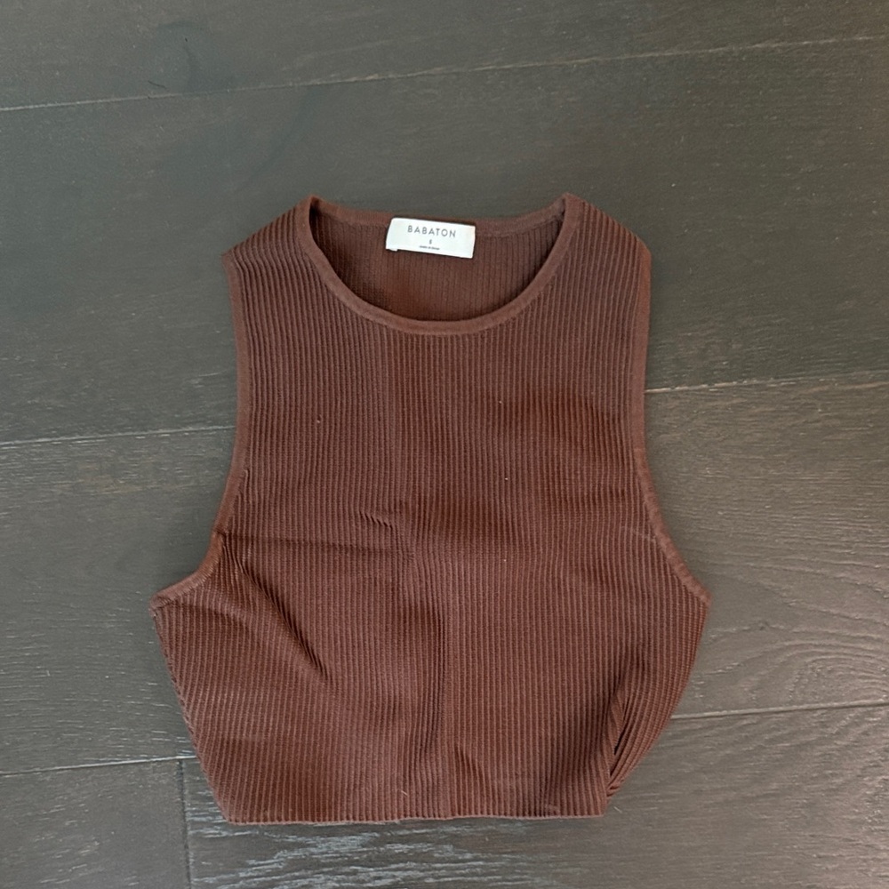 Babaton Brown Ribbed Crop Top